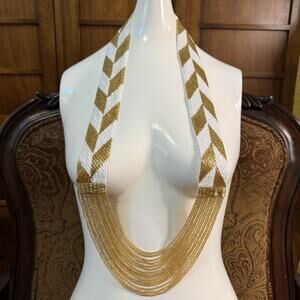 Himalayan Gems Potay Waterfall Necklace Andrew Stone White Gold Bugle Sead Bead